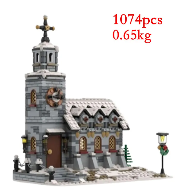 Spot Small Particle Assembly Building Blocks Puzzle Boys and Girls Children MOC-58208 House Christmas House Winter Villa Church