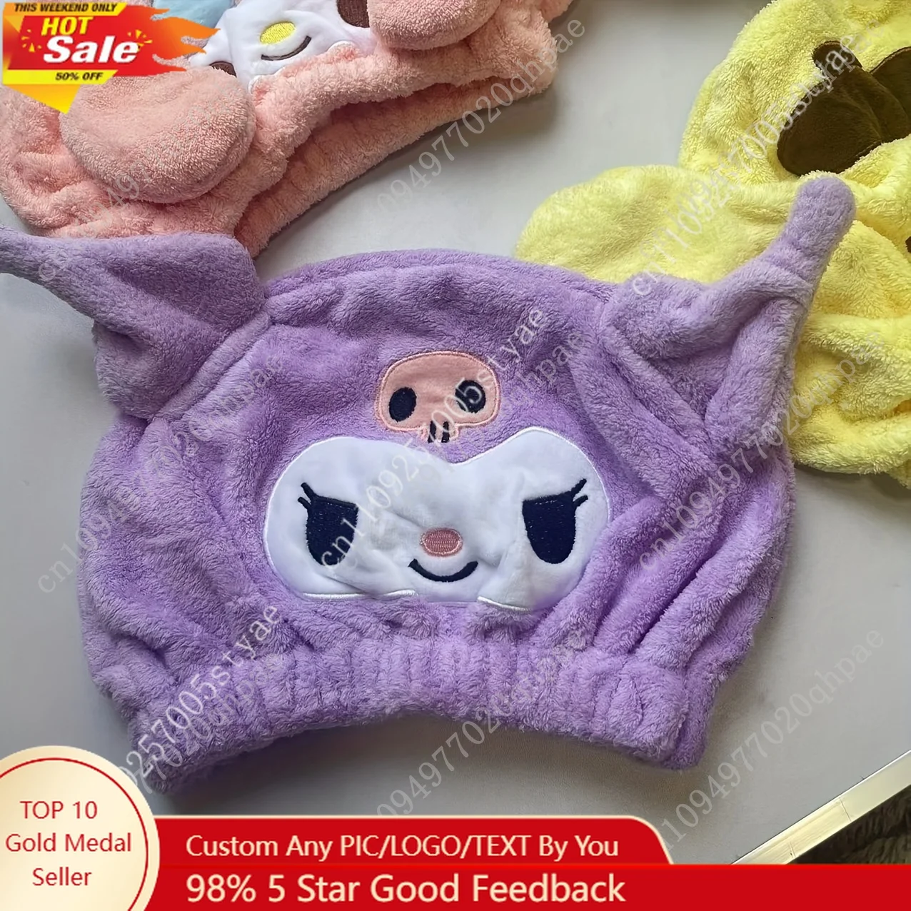 

Sanrio Kuromi My Melody Quick-Drying Towel Cap-Super Absorbent Soft Polyester Suitable for All Hair-Types-Stylish