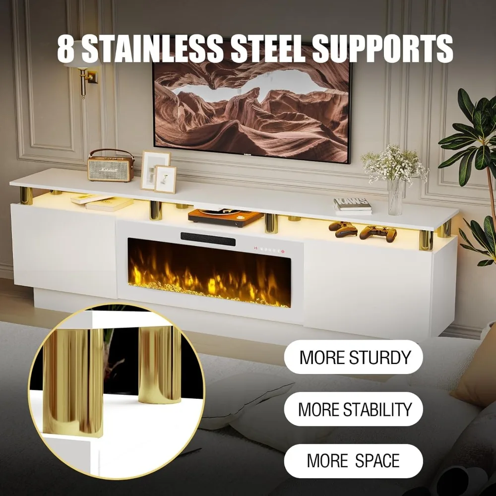 حامل تلفزيون معاصر 80 مع 36 مدفأة كهربائية مدمجة، مركز ترفيه بإضاءة LED عالية الجودة لأجهزة التلفاز حتى 90