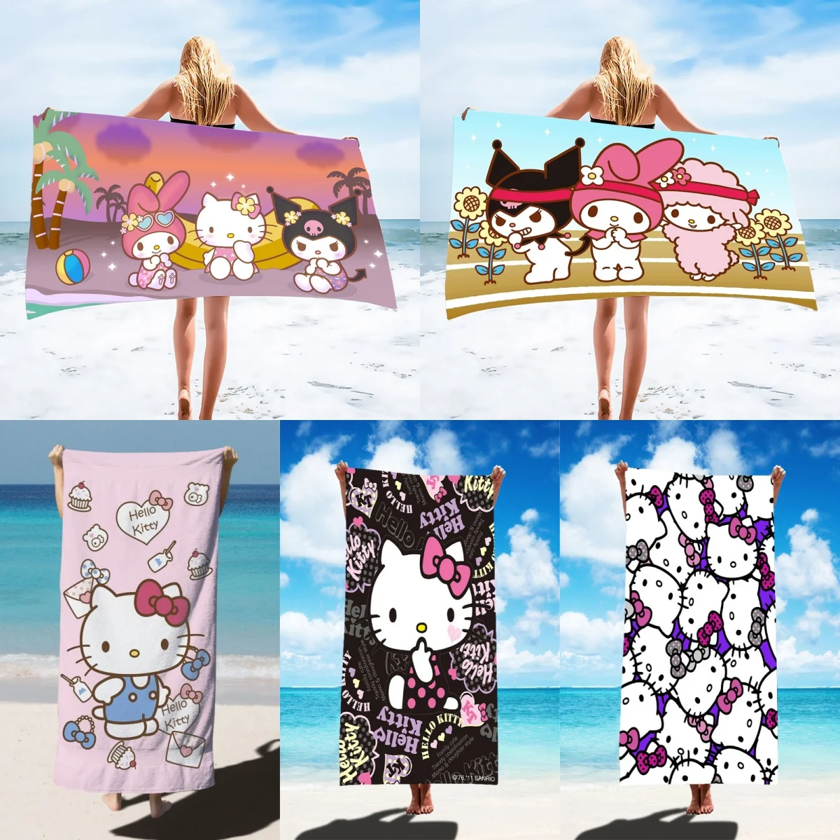 Hello Kitty Sanrio Towel Melody Boy Girl Blanket Cartoon Bath Towel Cotton Children Beach Big Wrapped Towel Cover Blanket