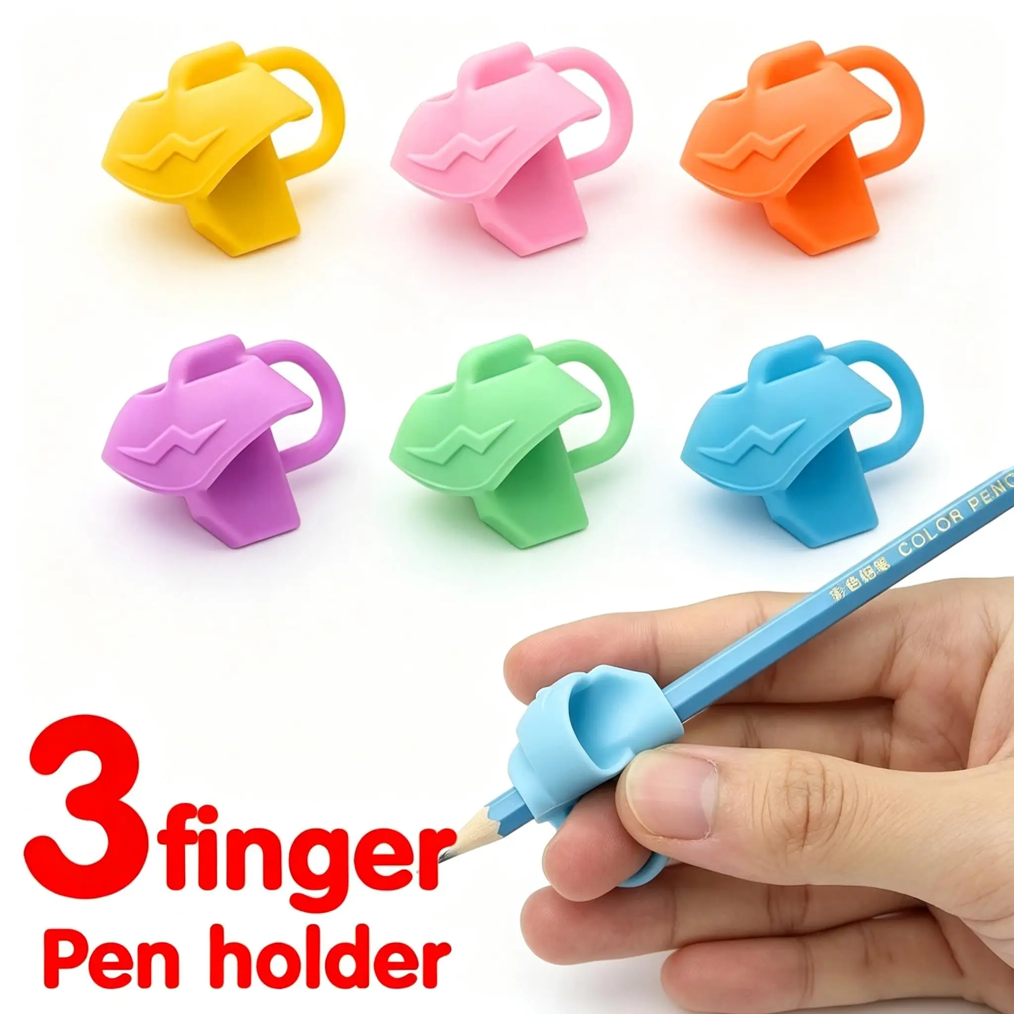 3Pcs Silicone Pen Grip 3-Finger Ergonomic Design Soft Writing Posture Corrector Comfortable Non-Slip Training Tool for Kids