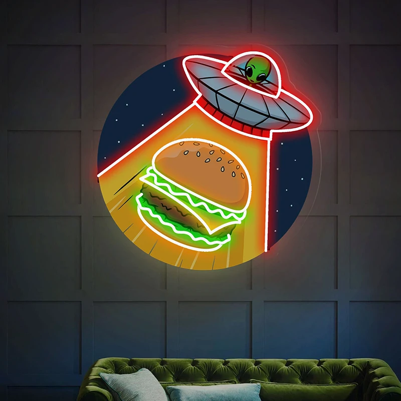 

Astronaut Neon Sign Hamburger Neon Signs UFO Alien Neon UV Printing Acrylic Art Bedroom Wall Decor Living Room Decoration LED