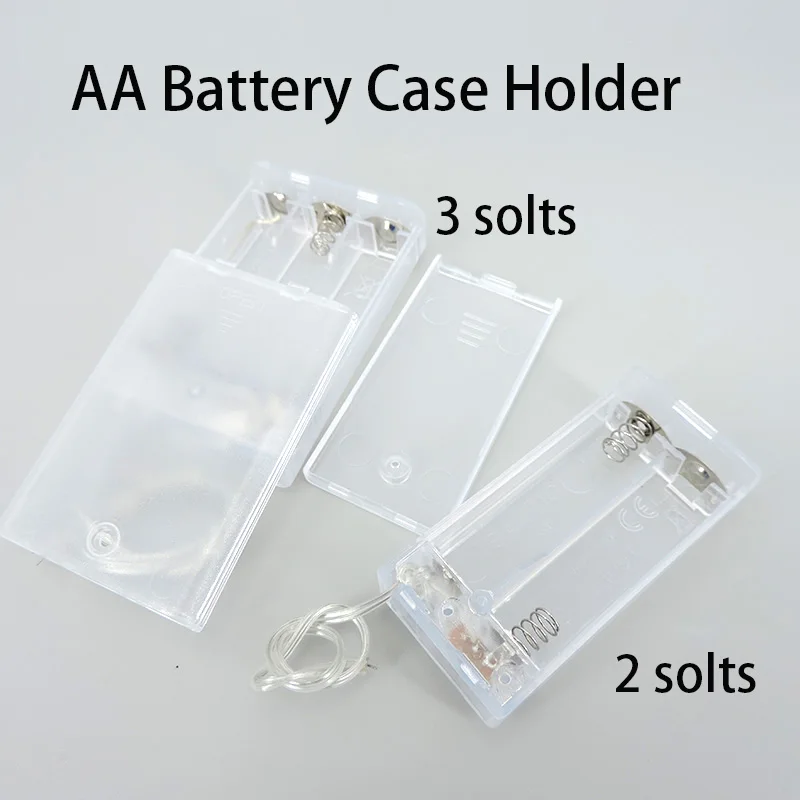 Transparent 2solt 3solt AA Battery Holder Box 3V 4.5V Battery Organized Box Case with Wire leads for soldering