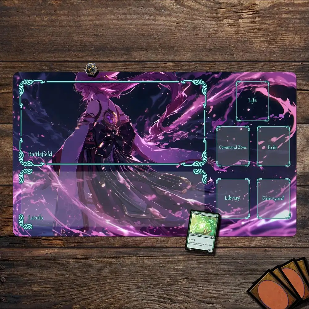アニメガールテーマのマジックカードゲームマット、ゾーン付きMTGプレイマット、デスクマット、コマンダープレイマット、ゲームの集まりに最適なマジックラグ