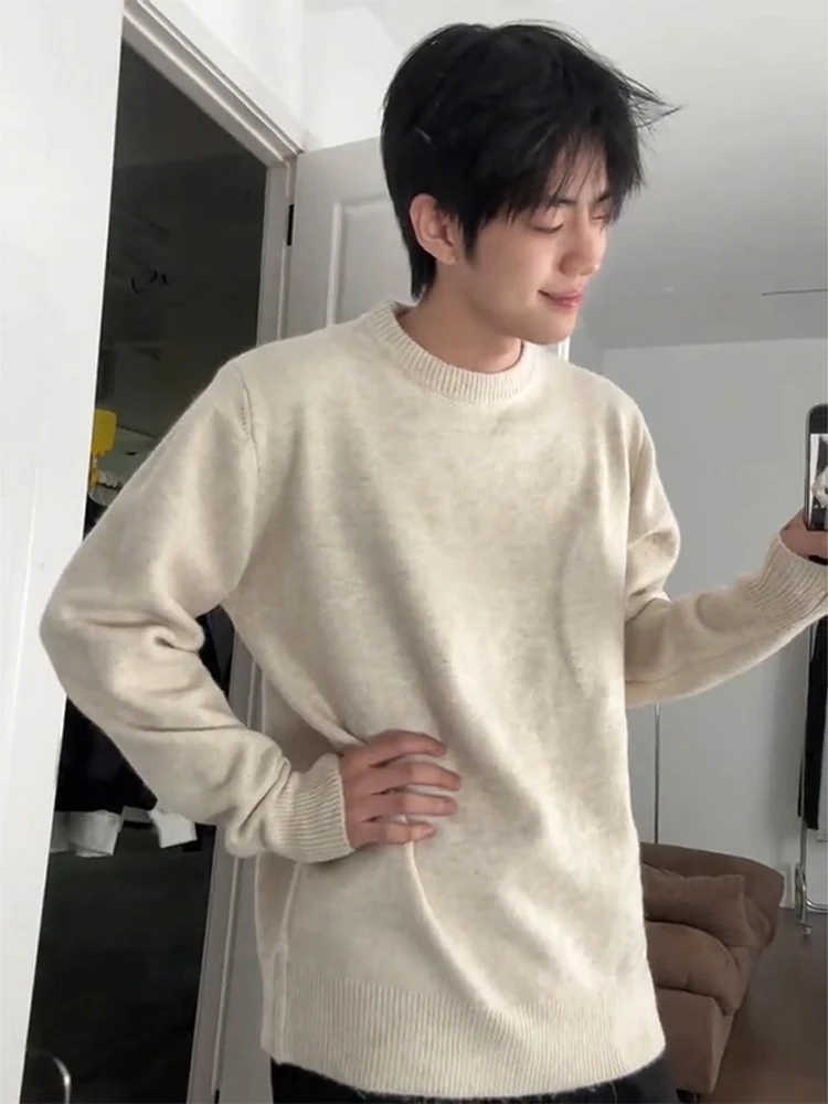 

Мужской трикотаж свободного кроя Long Sve round Ne, повседневный свитер, осень-зима, текстурированная внутренняя одежда, универсальный базовый слой irt