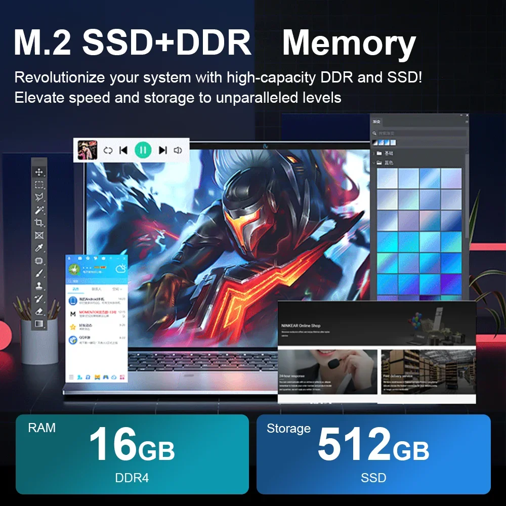 15.6" Laptops Notebook PC Gamer Fingerprint Unlock Laptop Intel Celeron N4000 16GB DDR4 1TB SSD Office Computer PC Windows 11