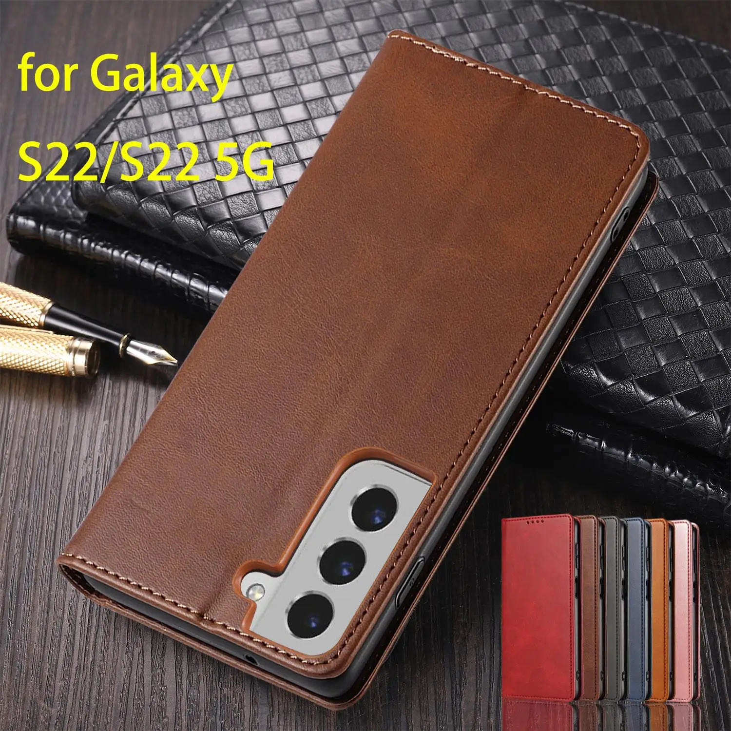 Magnetic Attraction Cover Leather Case for Samsung Galaxy S22 S 22 5G Flip Cover Case Card Holder Wallet Case Fundas Coque