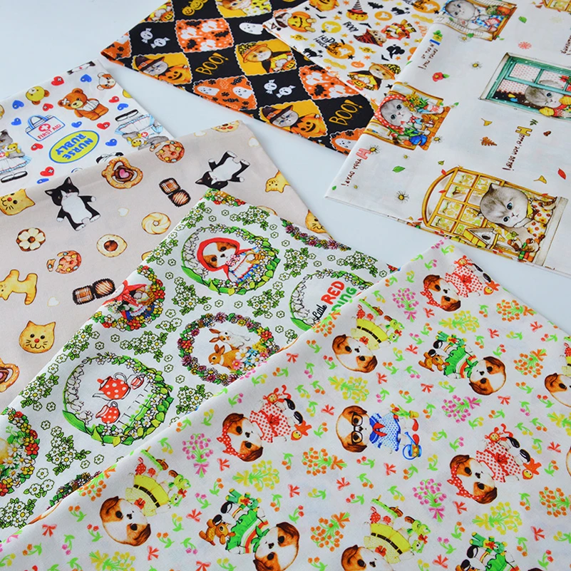 Cat Fabric Cartoon Pastoral DIY Handmade Pure Cotton for Quilting Needlework per Half Meter