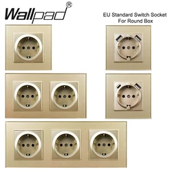 EU Gold Champagne Glass 1 2 3 EU Standard Electrical Power Wall Socket USB Type C 110V-240V 16A for Round Box