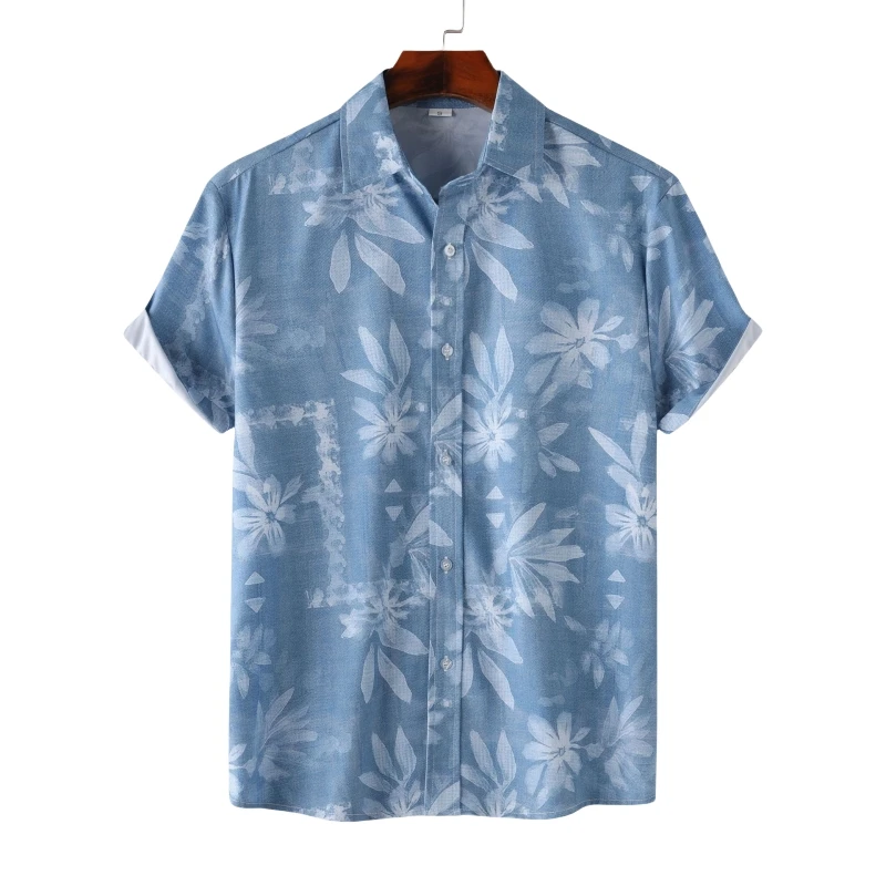 

Printed Shirt Men's Casual Shirts and Blouses Tiki Summer T-shirt Man Beach Korean Popular Clothes Hawaiian Short Sleeve Mens