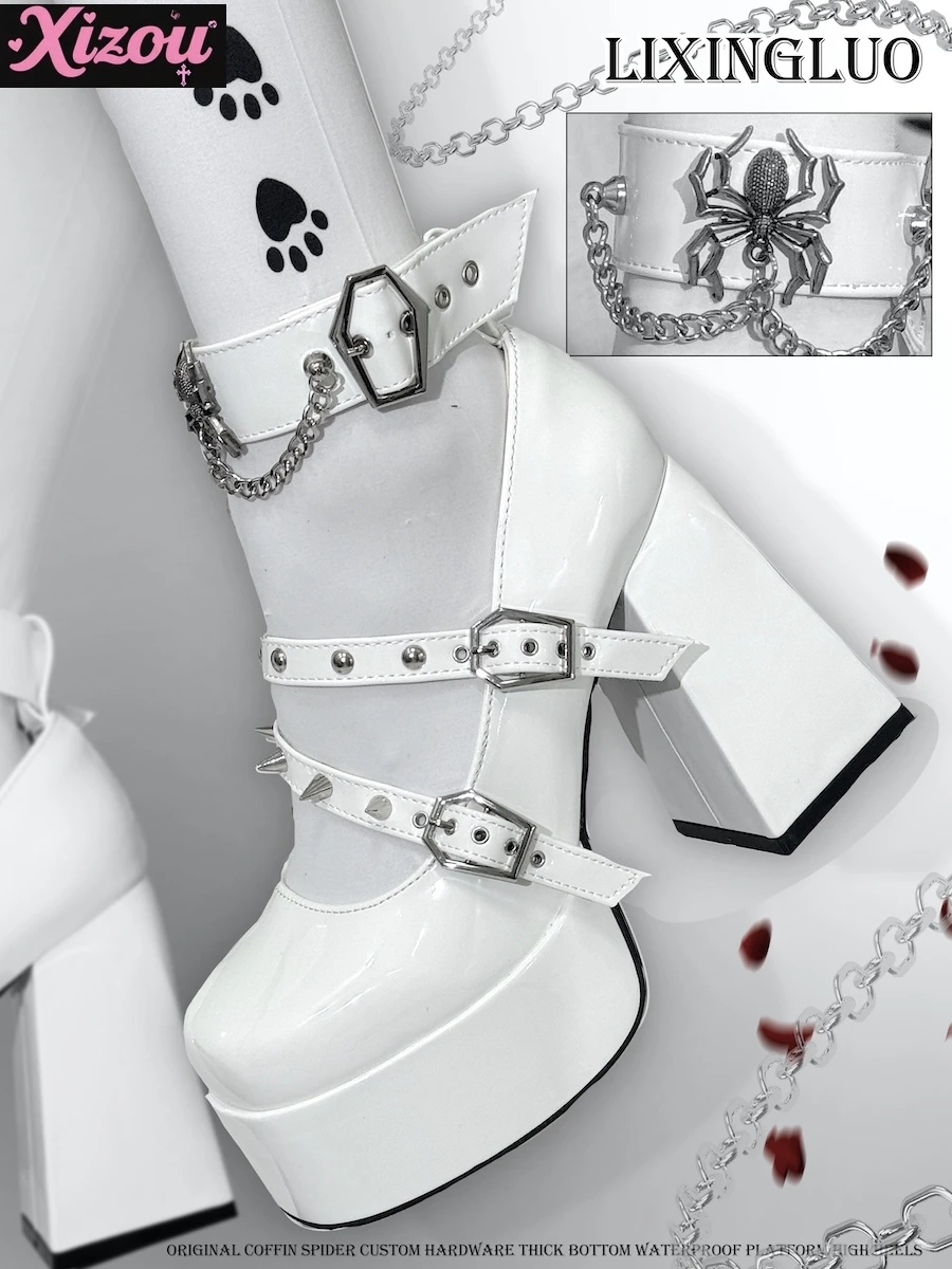 Original Subculture Goth Women's Shoes Punk  Thick Heel Platform High Heel Waterproof Table Shoes Y2K Spice Girls female Shoe view 3