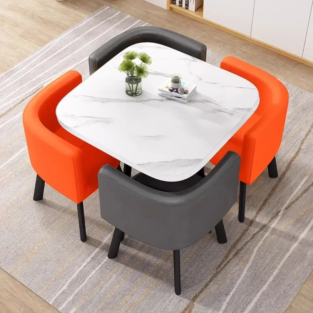 Juego de mesa de comedor de oficina de diseño, 4 sillas, estudio, apartamento, ahorro de espacio