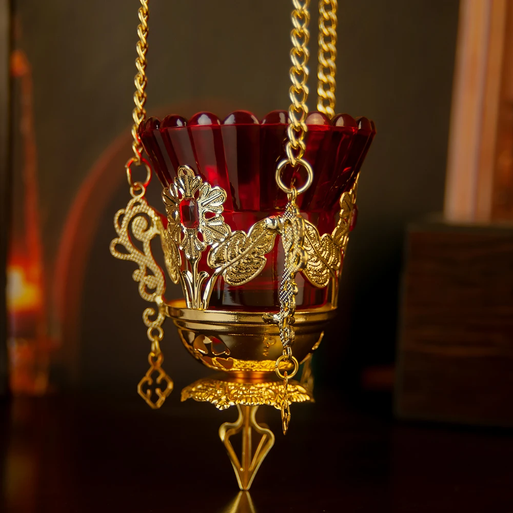 HTISOK Orthodoxe Westliche Kirchen-Vigillampe Kleine Hängelampe Mit Kette Hochwertig Handgefertigt Goldbeschichtet – Detail 3