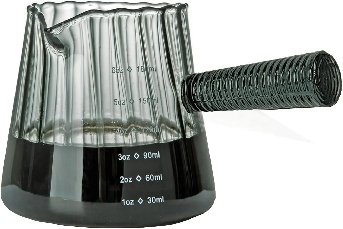 6OZ Measuring Cup, Ribbed Borosilicate Glass Espresso Cup, V-Shaped Spout Drain Espresso Double Shots, Coffee Milk Tea Accessori