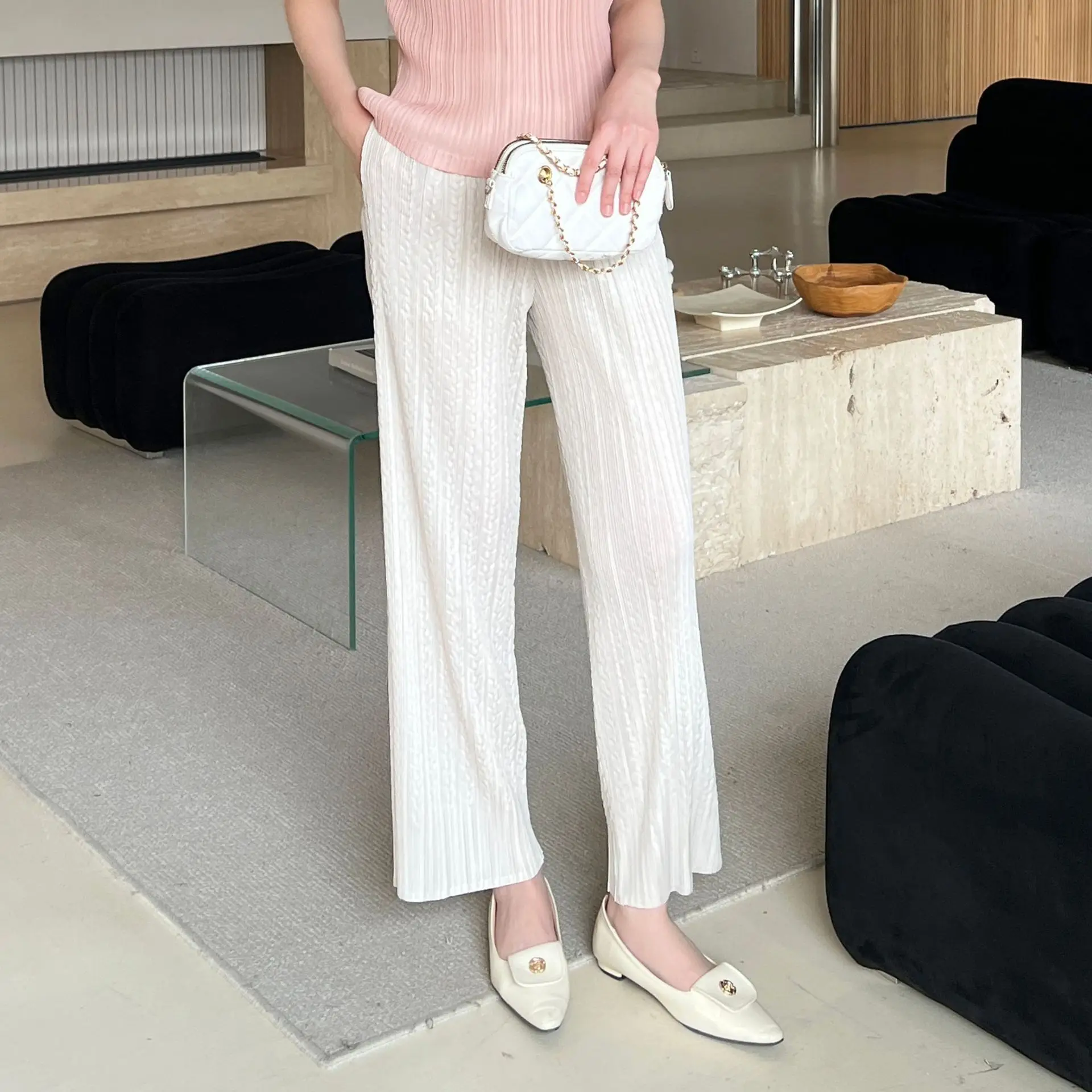 2025 Spring and Summer New Miyake High-end Pleated Pants Solid Color Loose Plus Size Embossed Versatile Casual Fashion Pants