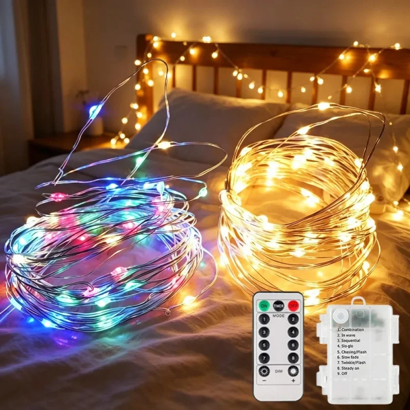 20/50/100LED Fairy Lights Battery Winkle Lights, Copper/Silver Wire String Lights with Remote Control Christmas Decorations