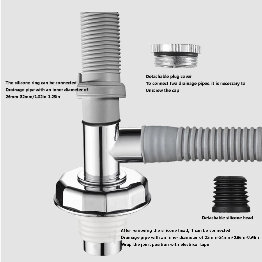 Washing machine floor drain three-way joint drainage pipe anti overflow water pipe universal anti odor cover floor drain joint