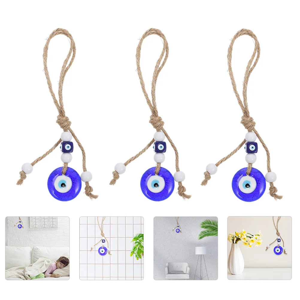 3 Pcs Blue Eyes Pendant Chomps Turkey Evil Bead Wall Hanging Decor Decorative Ornament Wallet Ornaments Rope Turkish