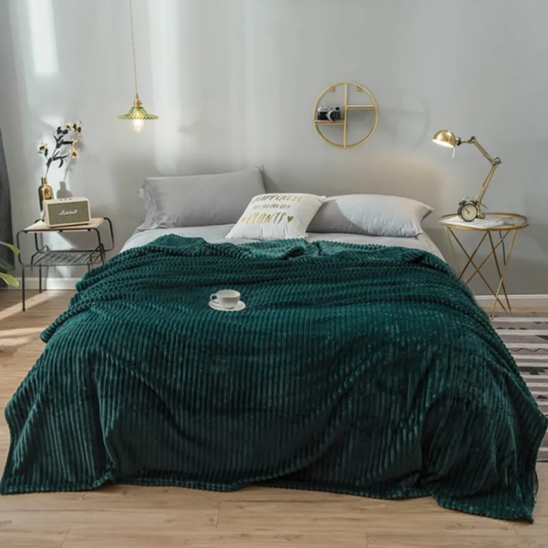 Dark Green Printed Flannel Throw Blanket Solid Color Soft Lightweight Throw Blanket 28x40 Inches