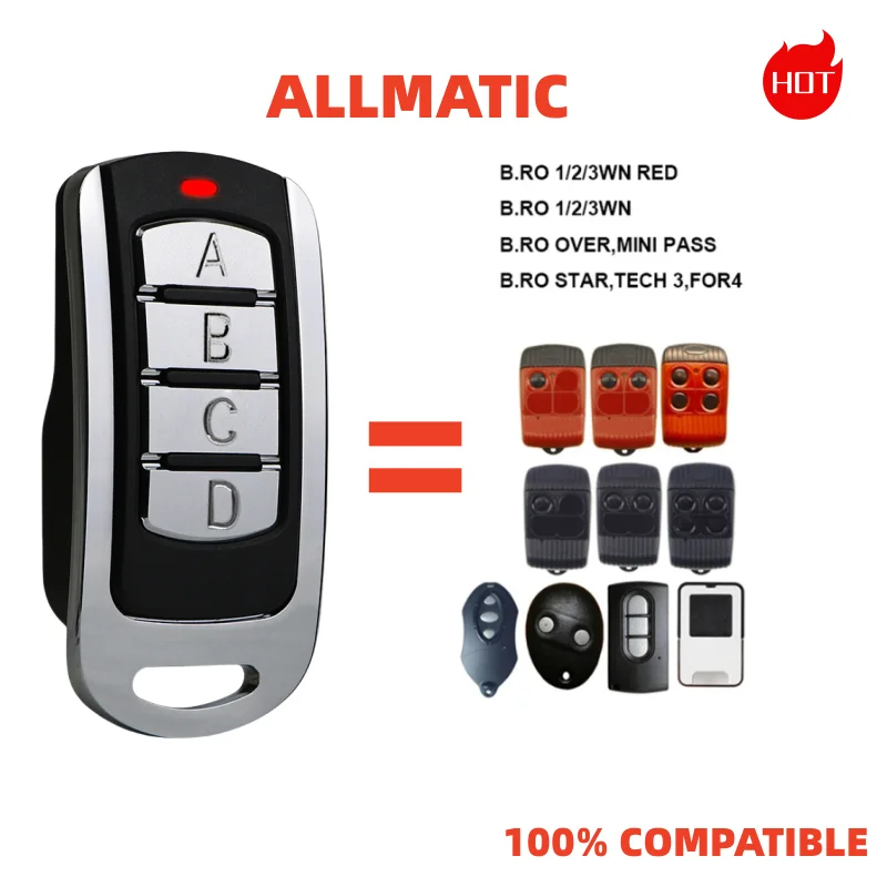 ALLMATIC B.RO STAR FOR4 Clone 433.92MHz ALLMATIC B.RO 1WN 2WN 4WN RED ALLMATIC BRO OVER MINI PASS Garage Door Remote Control