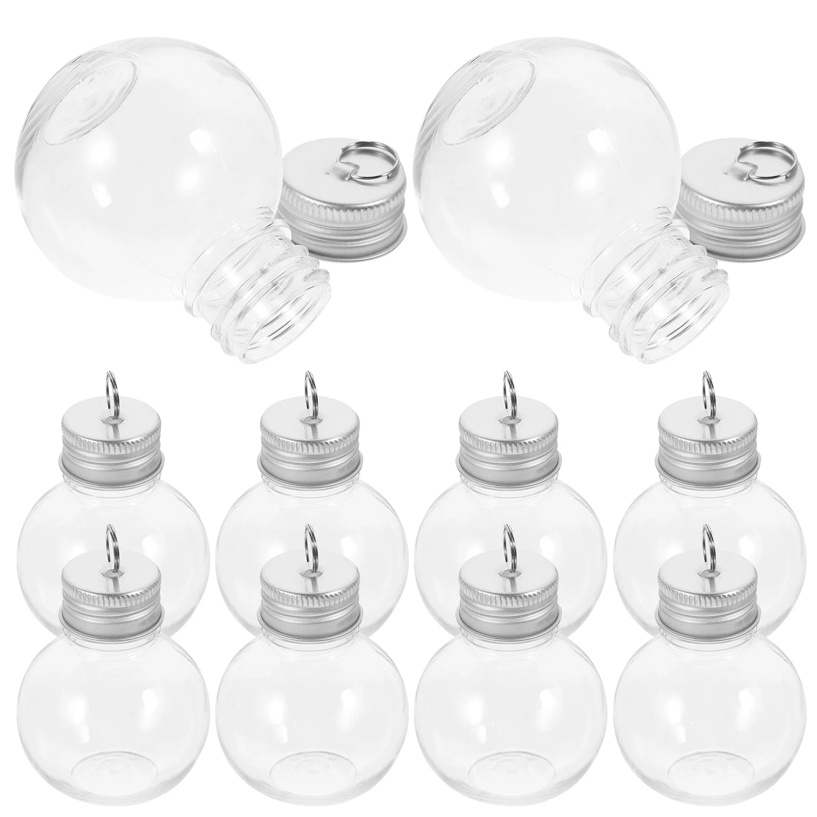 10 Pcs Bottles Christmas Spherical Plastic with Caps Outdoor Milk Airtight Juice Light Bulb Travel Empty Silver Man