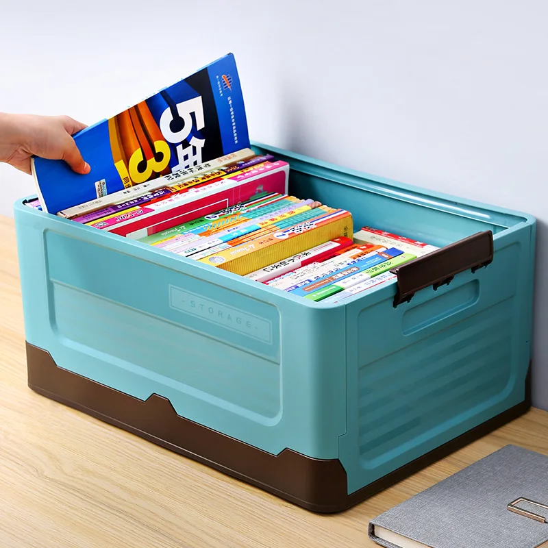 

Foldable Plastic Storage Box Collapsible Organizer with Handle for Books Toys and Home Supplies Storage