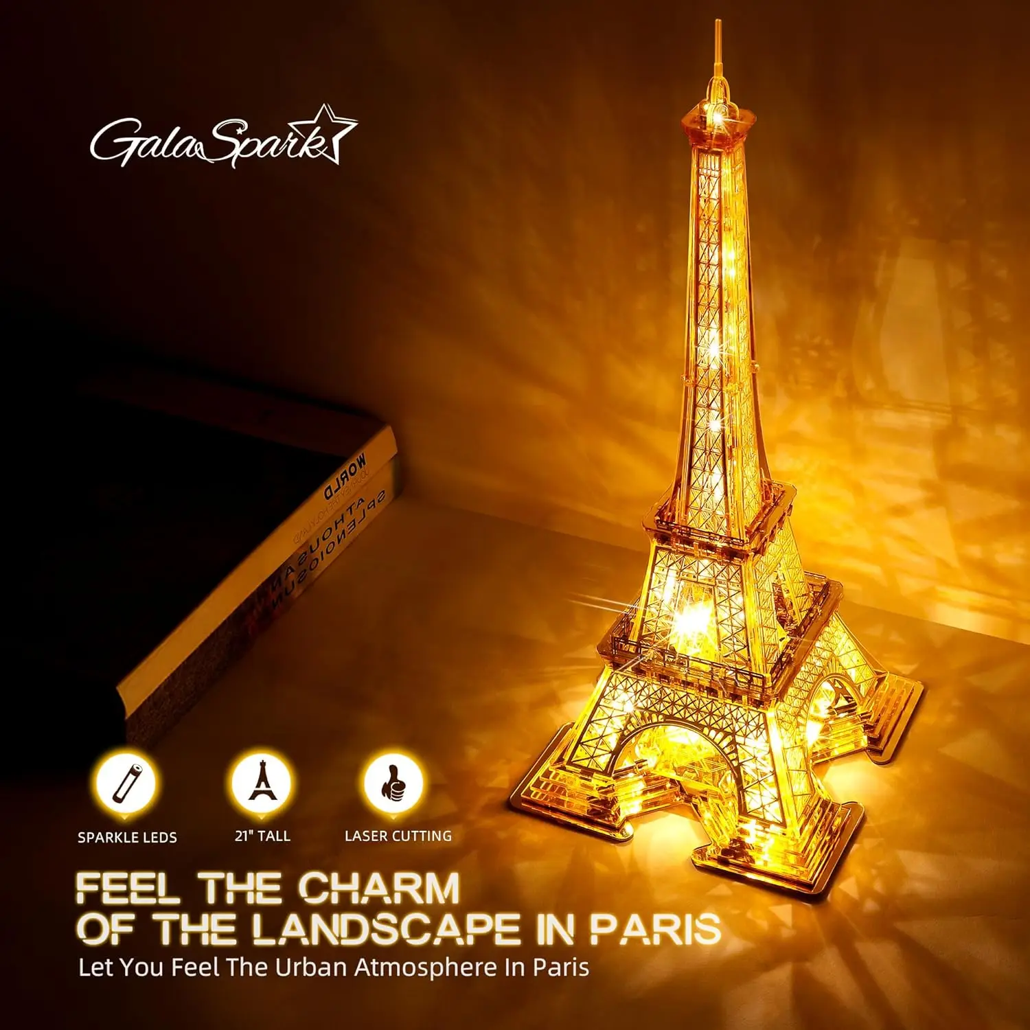 21-Zoll-3D-Puzzle aus Acryl und Metall, LED-Eiffelturm-Modellbausatz, Heimdekoration, Wahrzeichen von Paris, Atmosphäre, Nachtlicht für Erwachsene