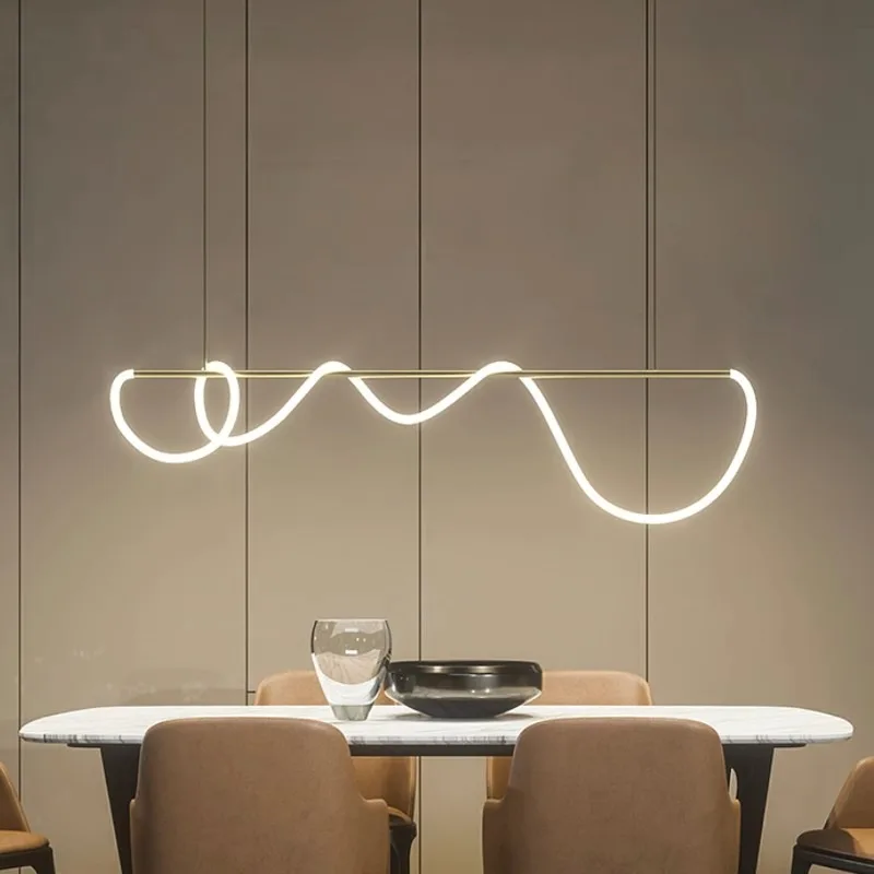 

Modern minimalist restaurant bar counter pendant light long dining table musical notes creative light tubes line lights