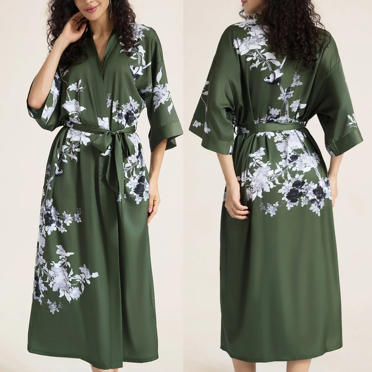 

New Female Long Robe Flower Print Wedding Dressing Gown Bathrobe Kimono Gown Gift luxury Silky Sleepwear Nightgown Loose Pajamas