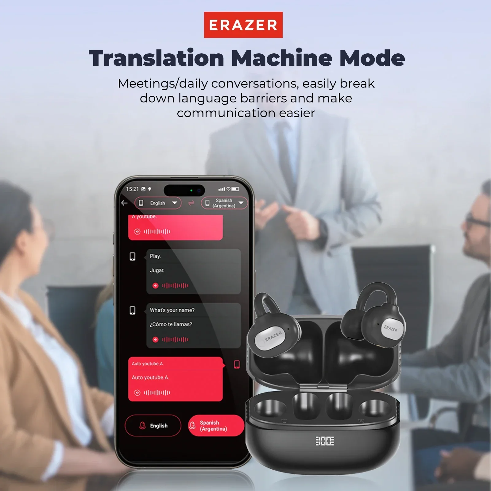 ERAZER XF50 Earphone AI Bluetooth V6.0 Headset Klip Telinga OWS Headphone Nirkabel Olahraga dengan Mikrofon Penerjemah Speaker Telinga Terbuka