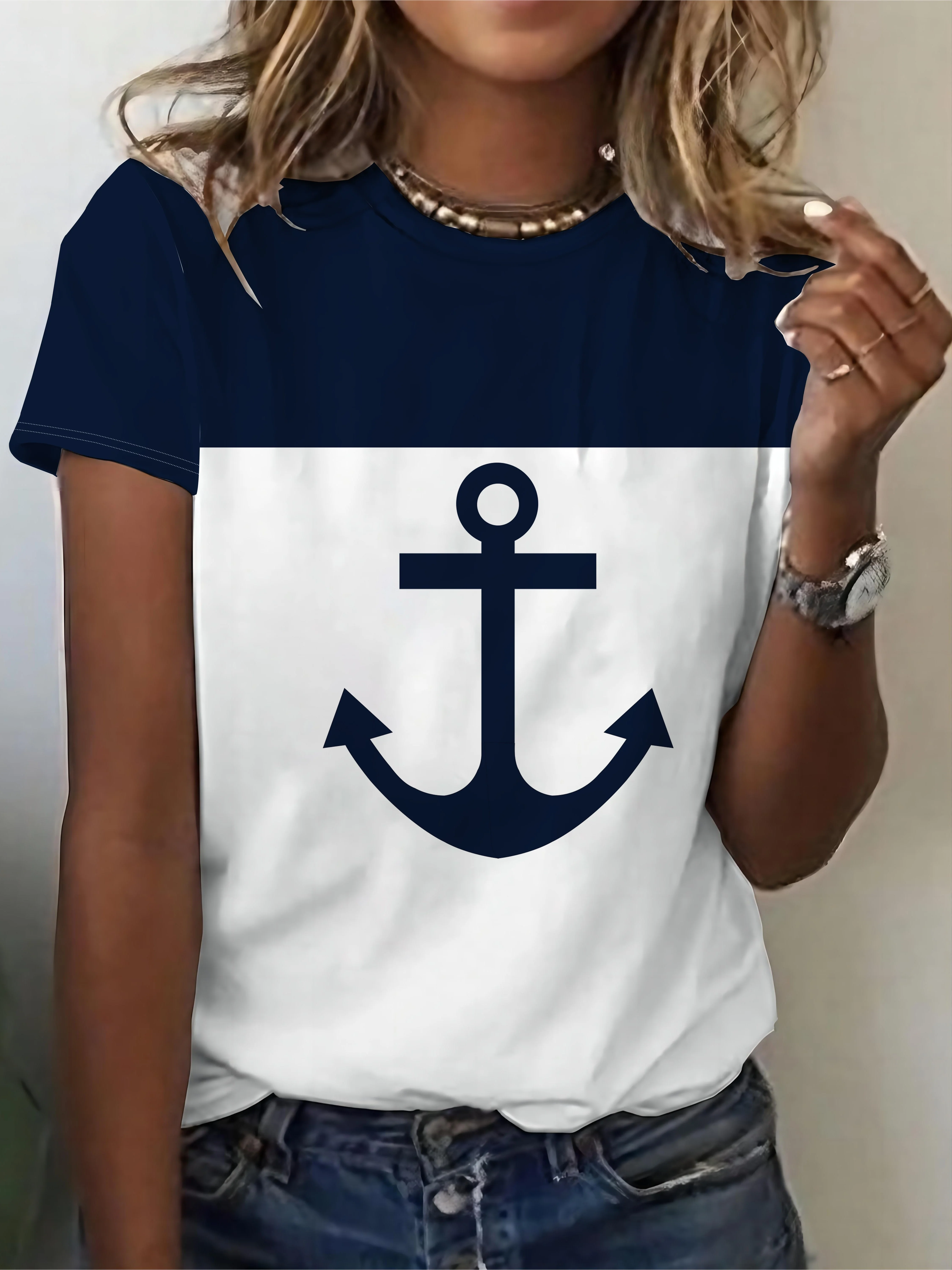 Fashion Summer Anchor 3D Print T-shirts Women Streetwear Casual Harajuku Y2k Short Sleeve T Shirt O-neck Tees Tops Clothing
