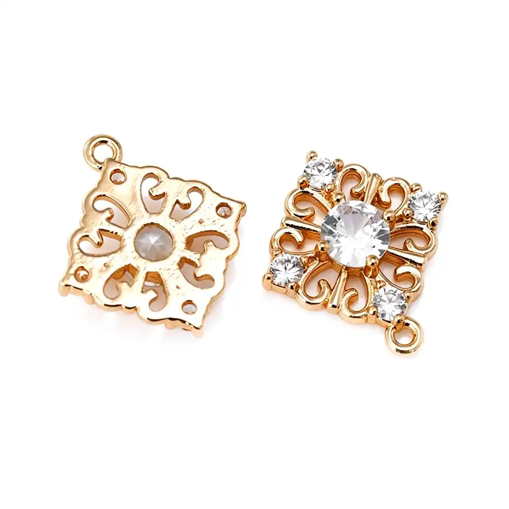 6PCS 18K Gold Color Brass Zircon Rhombus Charms Pendants High Quality Diy Necklace Earrings Jewelry Accessories Making Materials