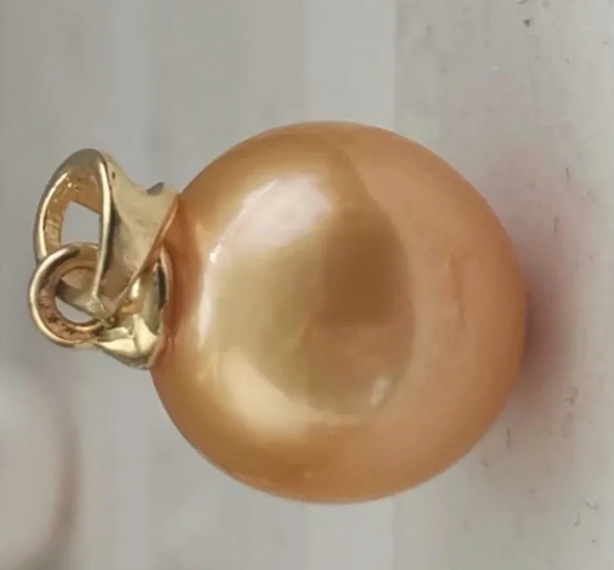 HUGE GENUINE 12-13MM SOUTH SEA GOLDEN PEARL PENDANT 14K YELLOW GOLD