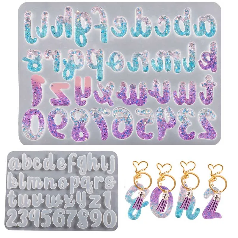 DIY Lowercase Letter Pendant Silicone Mold Digital Keychain Pendant DIY Epoxy Casting Initial Charms Letters Silicone Mold