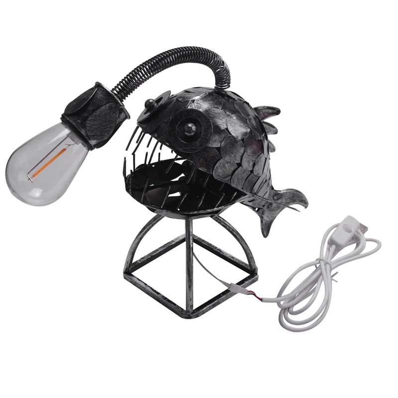 

Angler Fish Lamp USB Rechargeable Desktop Metal Light Handmade Craft Home Living Room Decoration