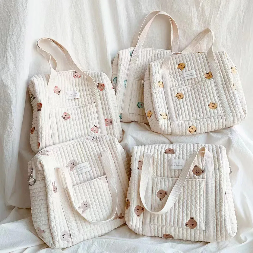 Sac fourre-tout matelassé en coton avec fermeture éclair pour maman, sac de finition pour couche-culotte, remorque pour poussette, grande capacité, Ins