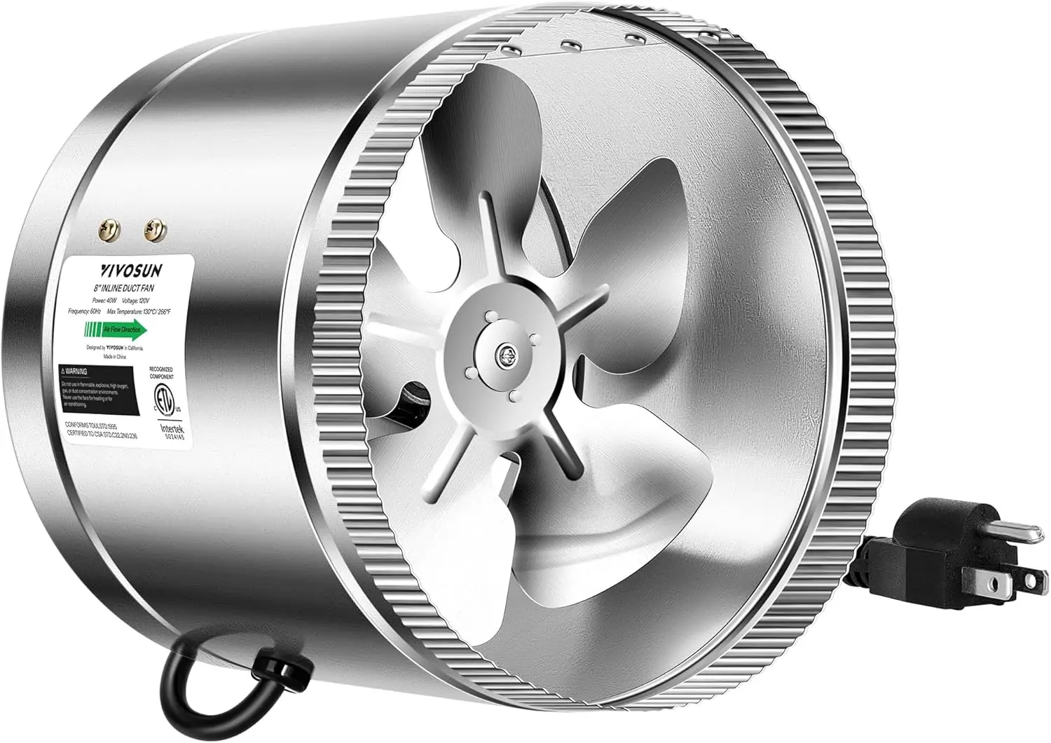

8 Inch Inline Duct Fan 420 CFM, HVAC Exhaust Ventilation Fan with Low Noise for Basements, Bathrooms, Kitchens and Attics