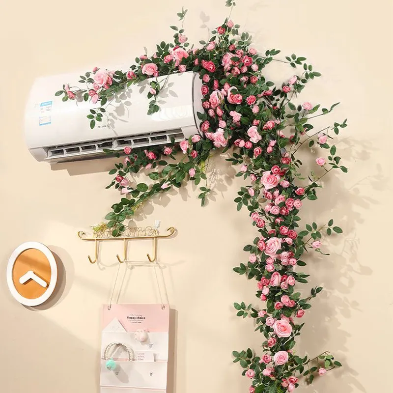 

Simulated Rose Vine Air Conditioner Pipe Winding Decoration Blocking Fake Silk Flower Green Plant Vine Ceiling Flower Strip