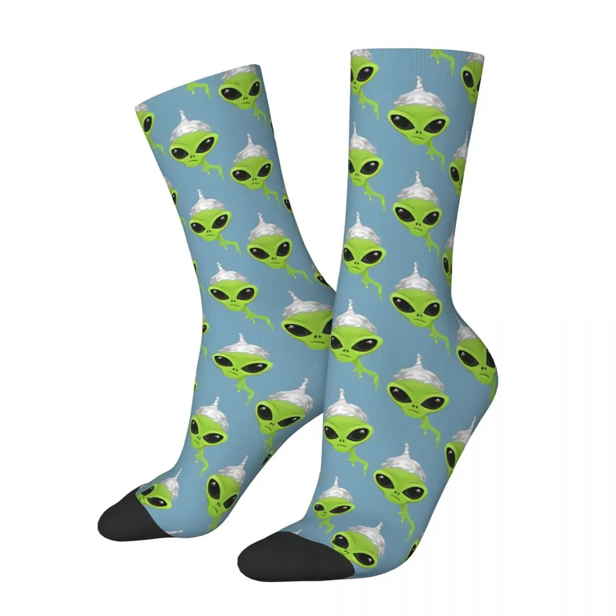 Funny Crazy Sock for Men Wearing Tin Foil Hip Hop Vintage Alien Seamless Pattern Printed Boys Crew Sock Novelty Gift