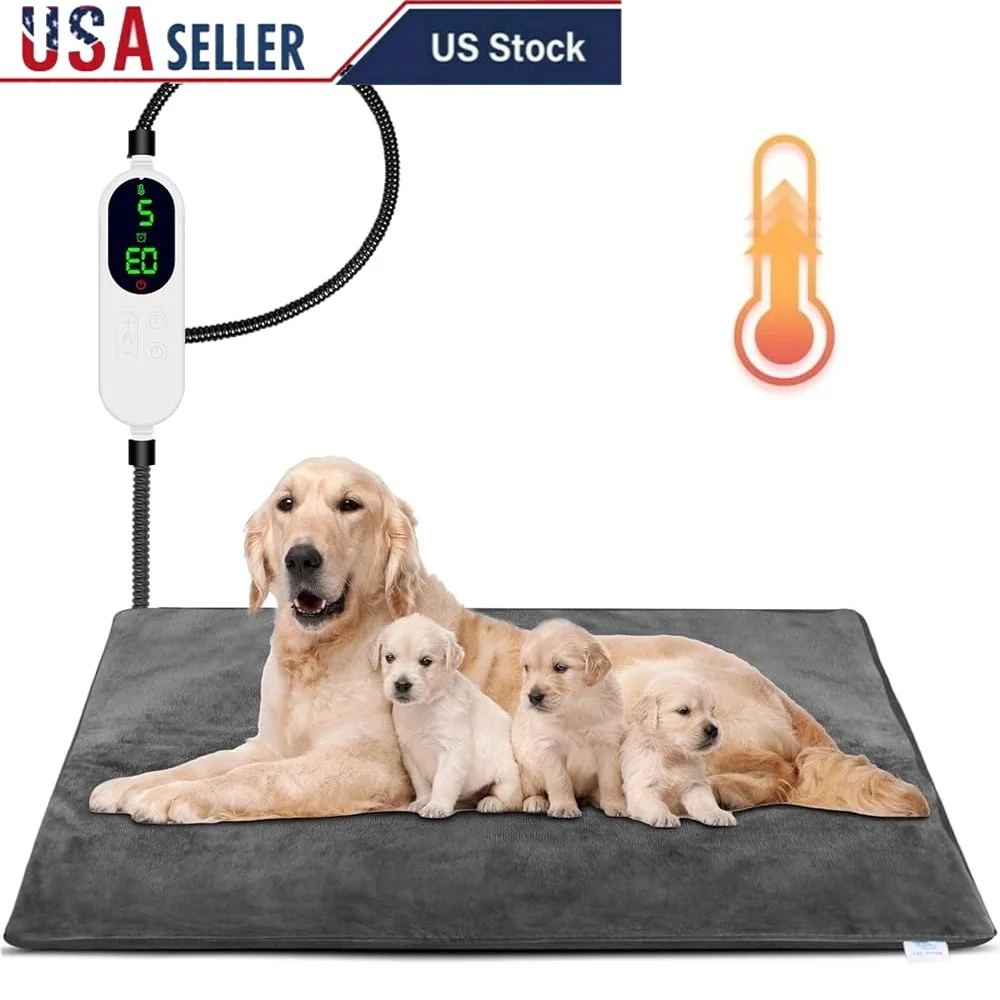 

X-Large Heating Pad Pets Adjustable Temperature Indoor Mat Timer Function Chew Resistant Dog Cat Heating Blanket Waterproof