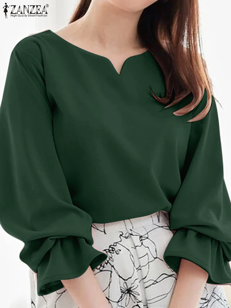 

ZANZEA Spring Women Long Sleeve Holiday Tunic Tops Fashion Work Blouse Elegant Solid Shirt V Neck Loose Blusas Oversize Chemise