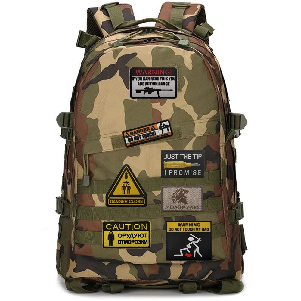 Outdoor Bag Badge English Alphabet Embroidery Cloth with Hook and Loop English Word of Warning Backpack Patches for Clothing