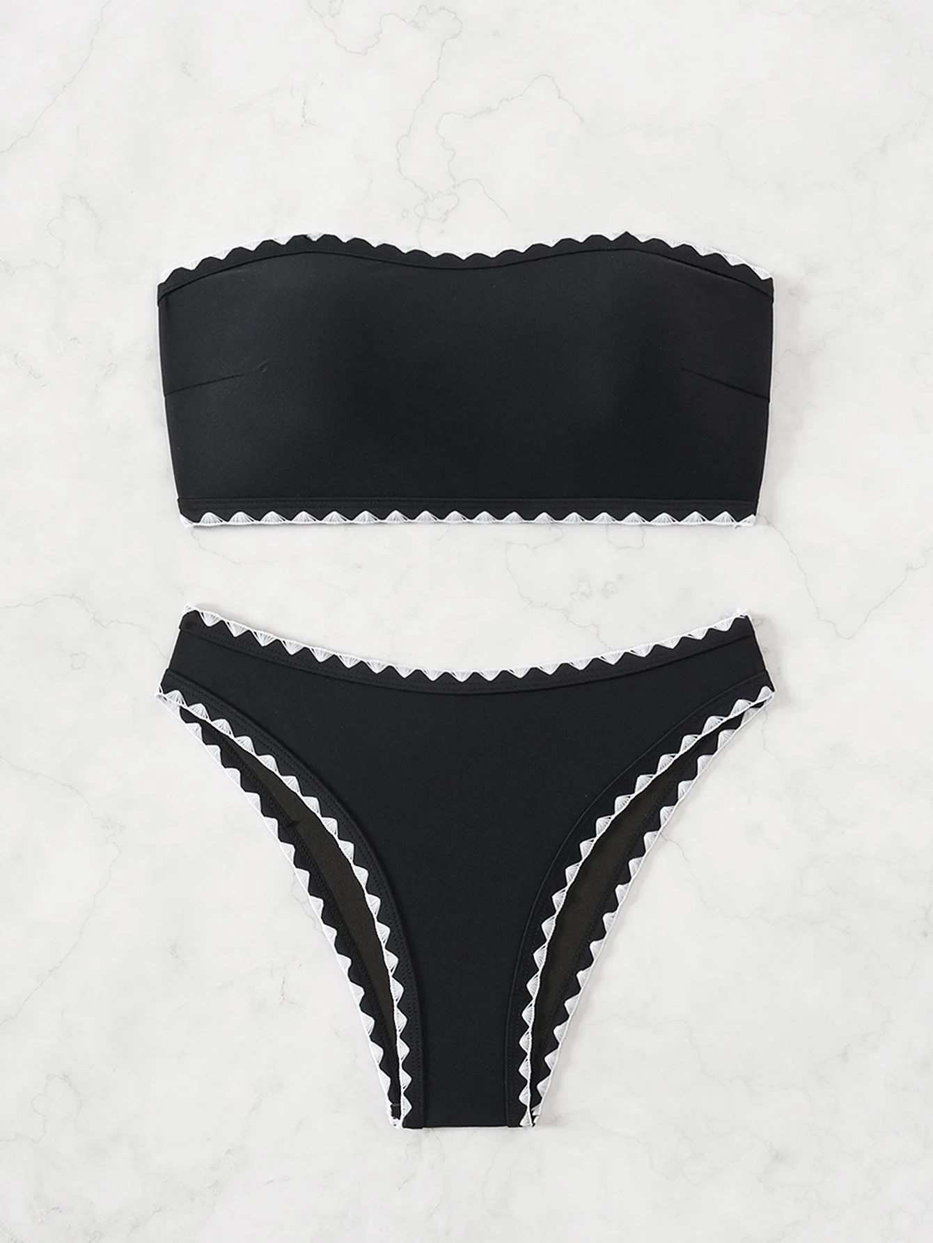 Sexy preto branco retalhos bandeau bikinis define duas peças acolchoadas tanga roupa de banho feminina maiô biquini tankini