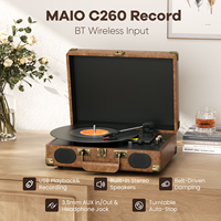 Vinyl Record Player C260, 3-Speed Bluetooth Vintage Turntable, Record Player with Speakers RCA Line Out AUX in Headphone Jack