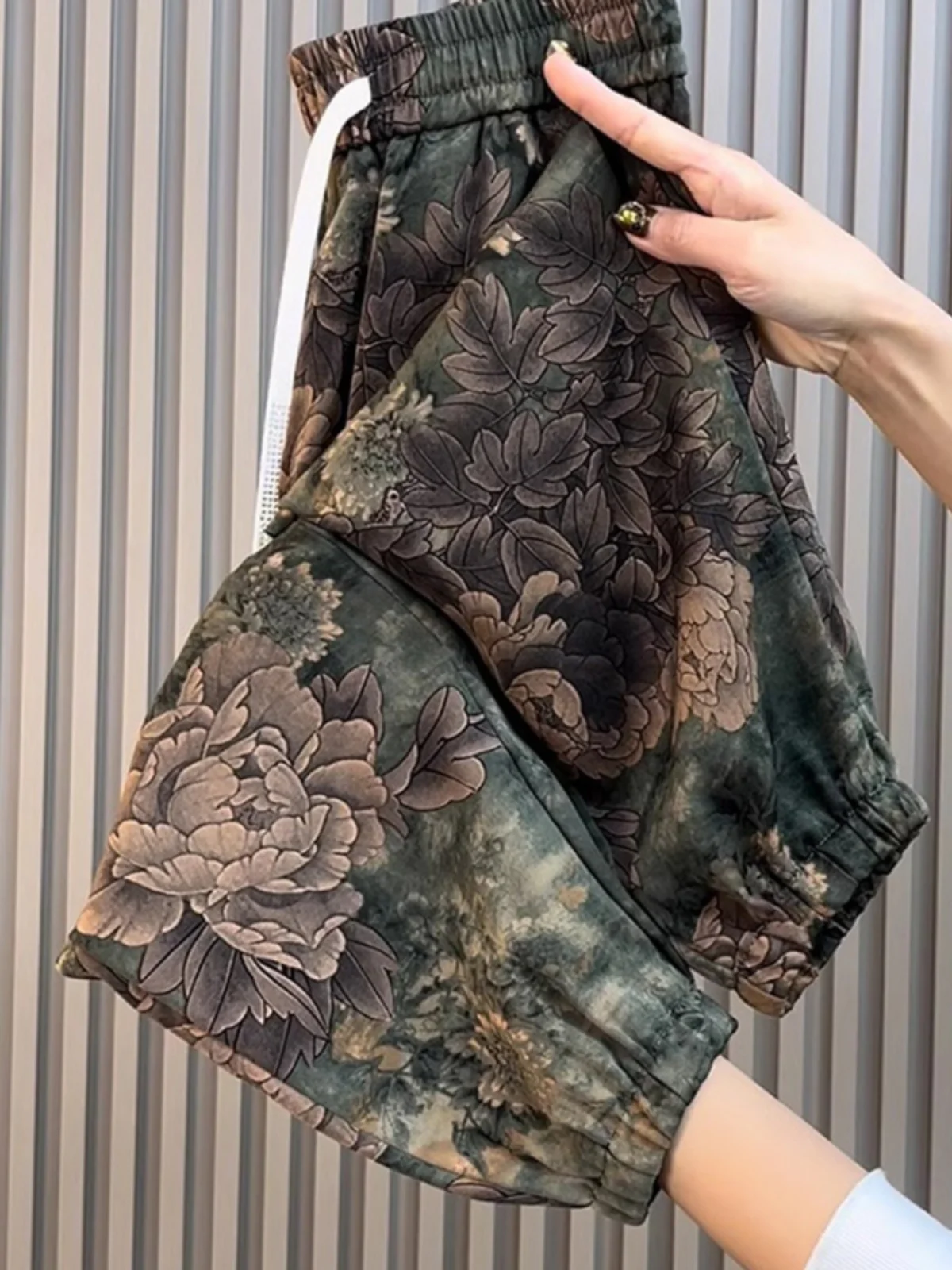 Ice Silk Floral Harlan Pants Women's Summer Thin High Waist Casual Cuffed Lantern Pants plus Size Nine Points Harlan Pants