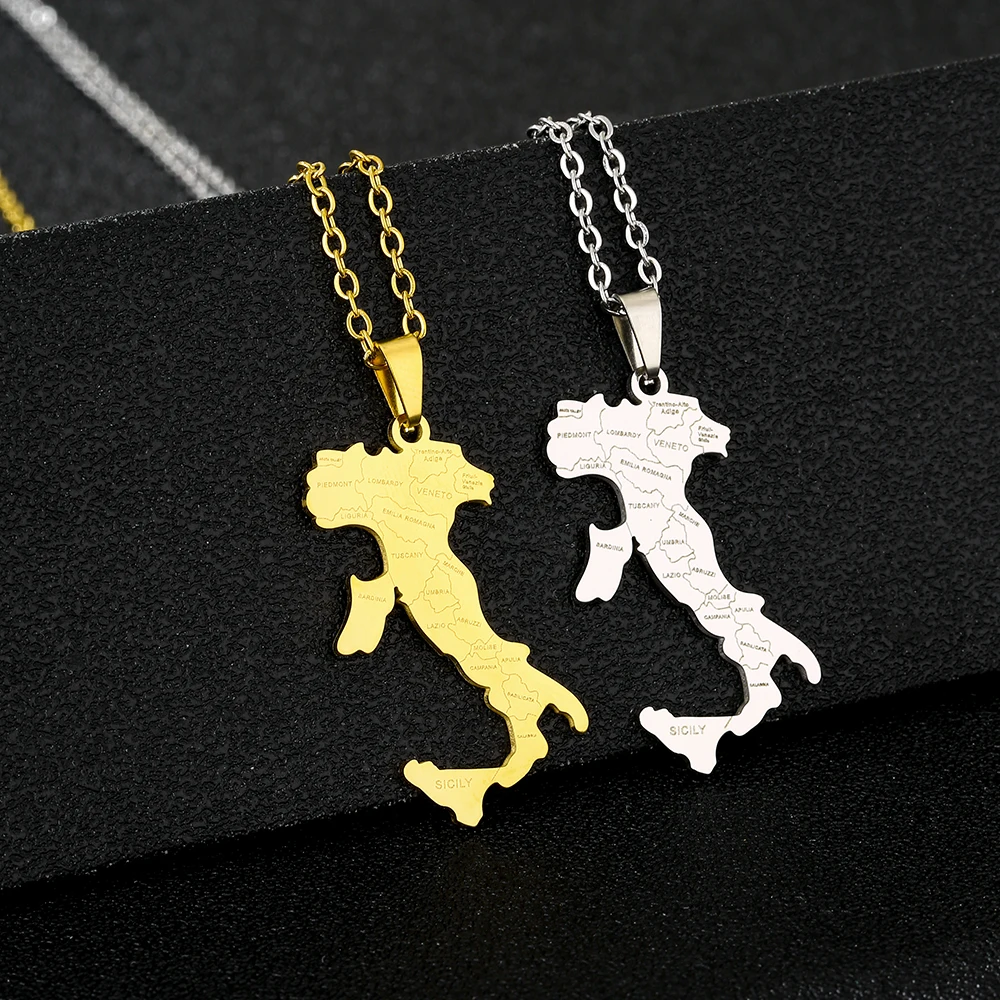 الفولاذ المقاوم للصدأ خريطة إيطاليا والمدينة قلادة قلادة للرجال النساء الأزواج BFF الوطنية النمط الوطني مجوهرات هدية عيد ميلاد #1