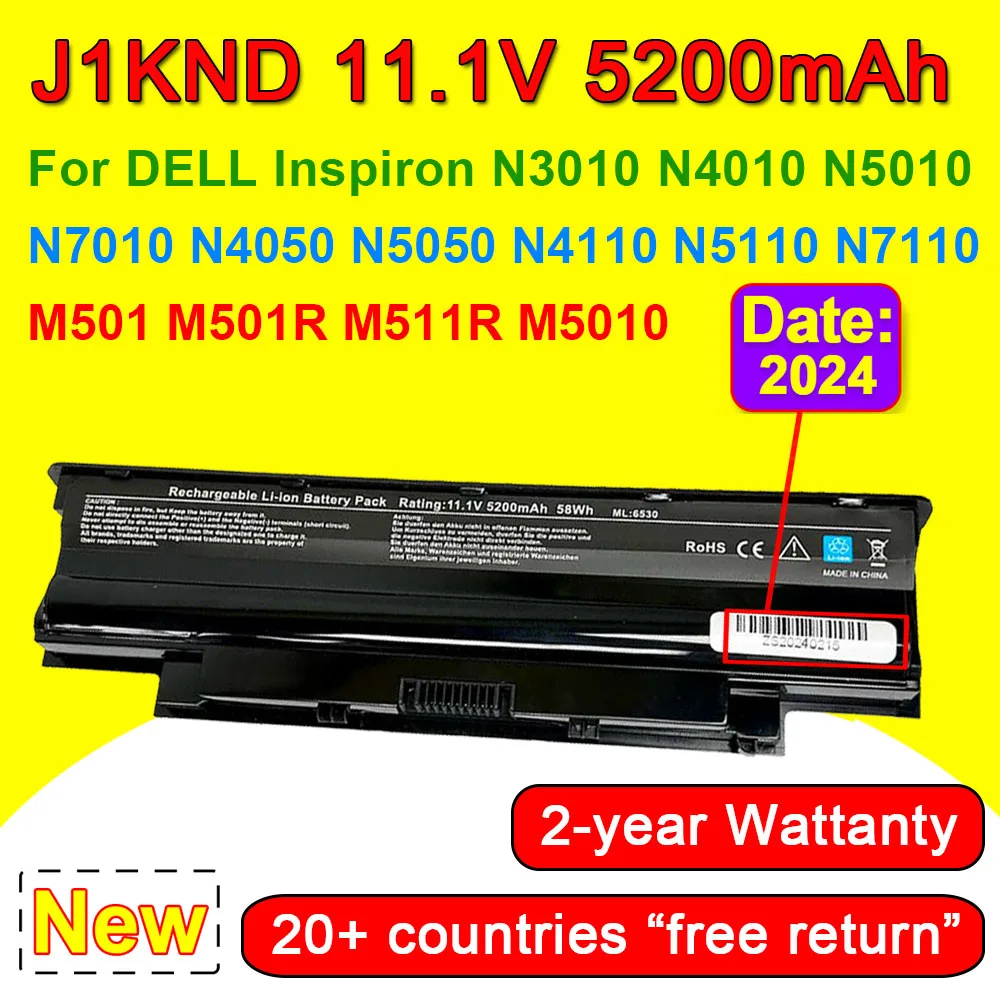 

J1KND Laptop Battery For Dell Inspiron N3010 N4010 N5010 N7010 N4050 N5050 N4110 N5110 N7110 M501 M501R 11.1V 58Wh 5200mAh