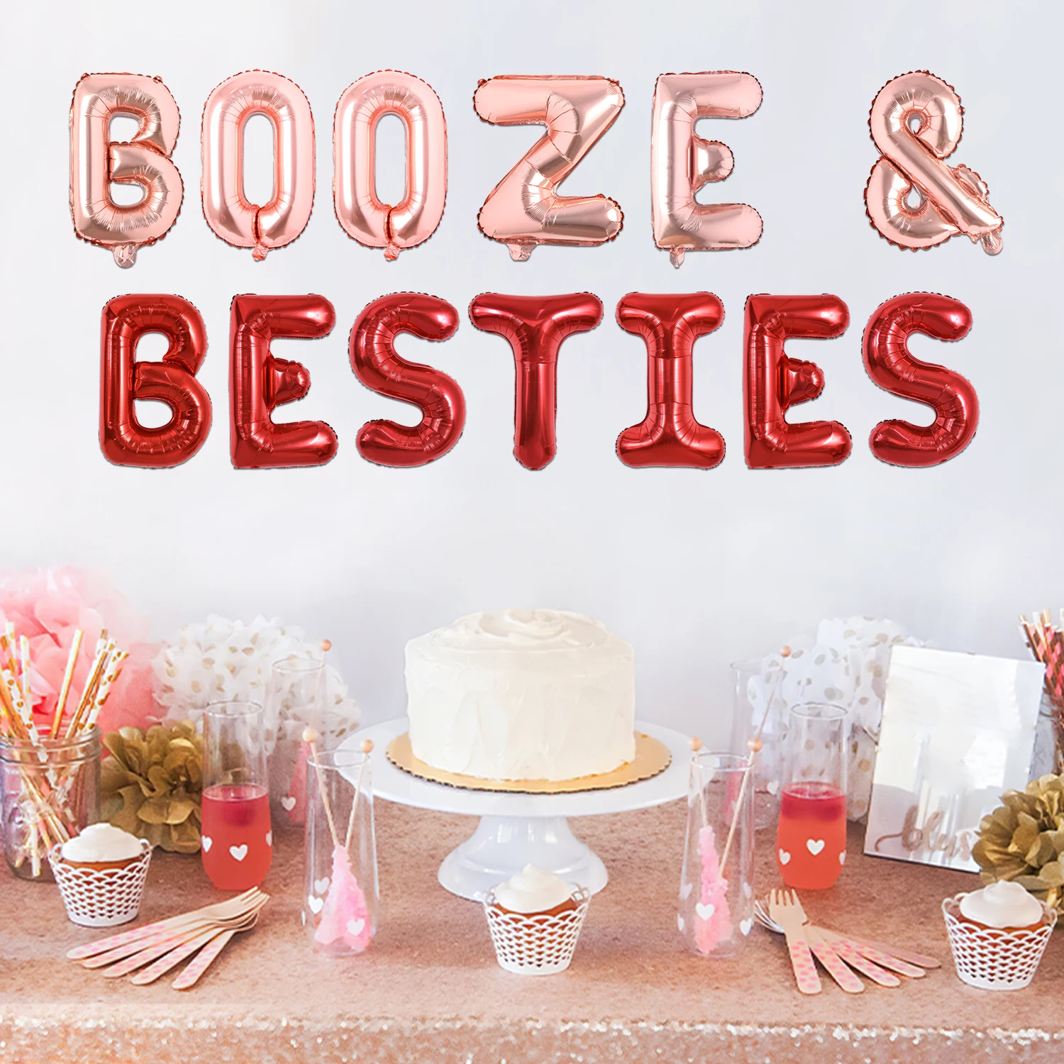 

Sursurprise BOOZE & BESTIES Balloon Kit Galentine's Day Decorations Lips Foil Balloons for Bestie Valentine's Day Party Decor