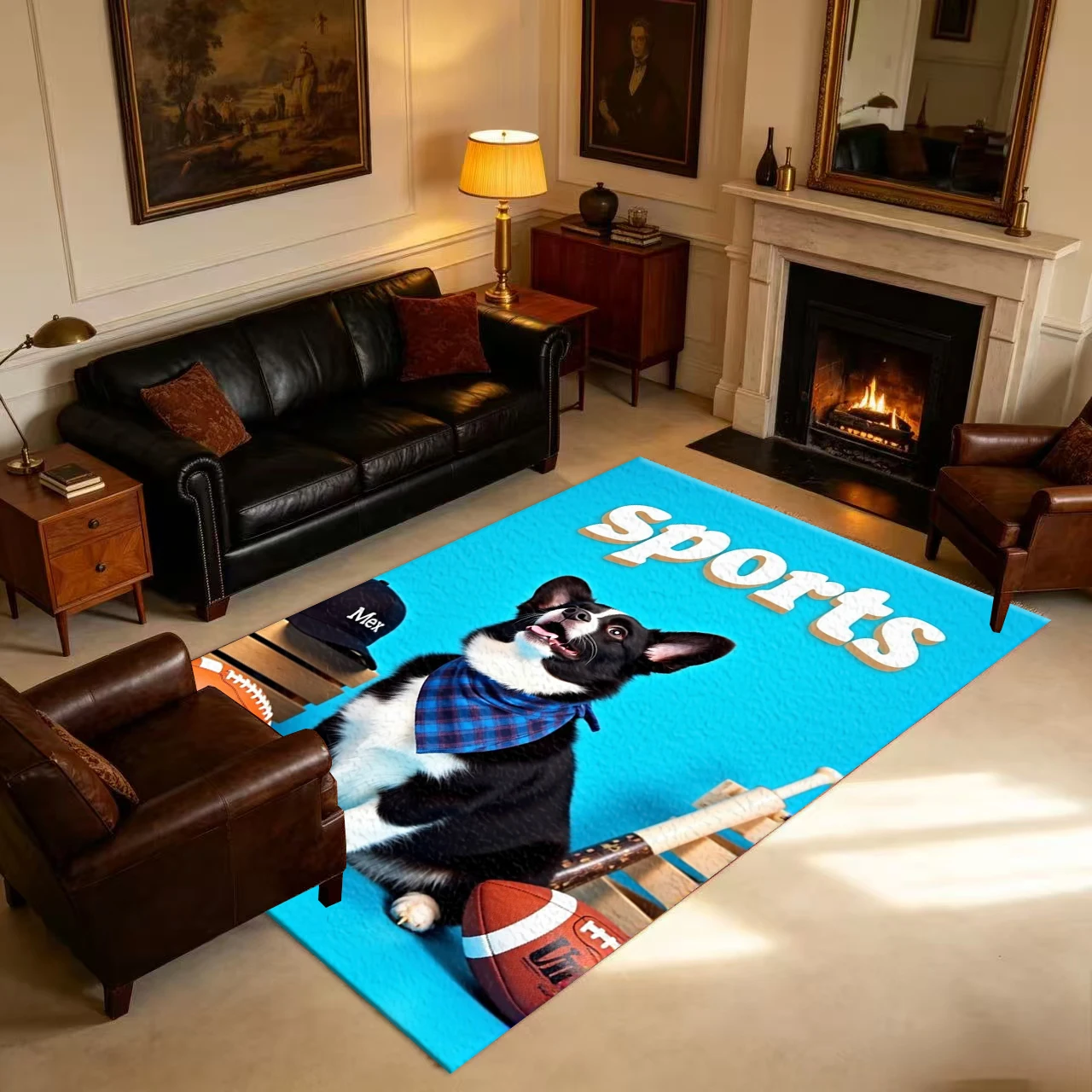 Cute Sports Corgi Dog Pattern Carpet Flooring Anti-Slip Cartoon Pet Floor Rug For Kids Room Bedroom Home Decoration