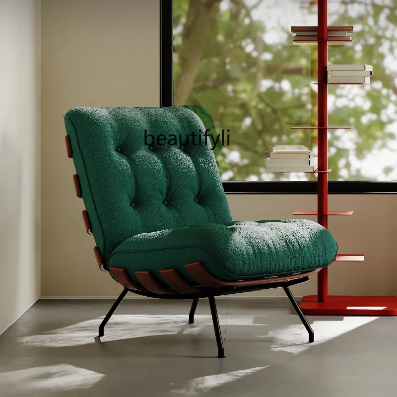 

Designer leisure chair Fabric lamb wool light luxury retro green single sofa chair living room balcony lazy recliner